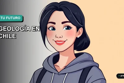 Ilustración plana y moderna de una joven estudiante de geología sonriendo con confianza, sobre un fondo de gradiente suave. Representa el futuro profesional brillante y la alta empleabilidad de esta carrera en Chile, ideal para jóvenes que eligen su camino.