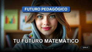 Joven estudiante de pedagogía en matemáticas sonriendo con confianza en un moderno campus universitario, representando el éxito profesional y la empleabilidad en Chile.