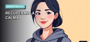 Ilustración plana y moderna de una estudiante joven sonriendo con alivio, representando la calma después de un examen importante. Fondo con gradiente suave en tonos teal y menta, diseño minimalista y asimétrico.