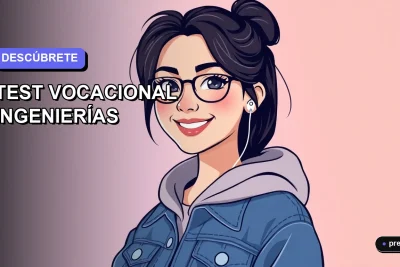 Ilustración plana y moderna de una estudiante universitaria sonriente, con estilo de dibujo vectorial colorido, sobre un fondo gradiente lavanda suave. Representa la emoción de descubrir tu vocación en ingeniería.