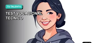 Joven universitaria sonriente, ilustrada en estilo plano y moderno, sobre un fondo color menta. Representa a estudiantes descubriendo su camino profesional práctico con confianza.