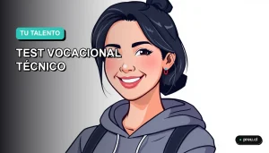 Joven universitaria sonriente, ilustrada en estilo plano y moderno, sobre un fondo color menta. Representa a estudiantes descubriendo su camino profesional práctico con confianza.