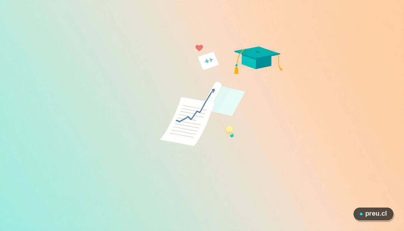 Composición abstracta de iconos planos que simbolizan el éxito académico: papeles de examen con nota máxima, un capelo de graduación y un gráfico de progreso, sobre un fondo de gradiente suave. Representa los logros y el crecimiento que puedes alcanzar al elegir la carrera correcta para ti.