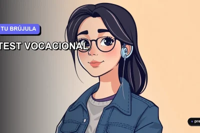 Ilustración plana y moderna de una joven universitaria sonriente, con un estilo fresco y contemporáneo, sobre un fondo de gradiente suave. Representa la confianza y claridad que brinda un test vocacional para elegir tu carrera ideal.