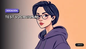 Ilustración plana y moderna de una joven universitaria con estilo, pensando en su futuro profesional. Imagen minimalista para un blog sobre orientación vocacional y psicología.