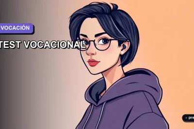 Ilustración plana y moderna de una joven universitaria con estilo, pensando en su futuro profesional. Imagen minimalista para un blog sobre orientación vocacional y psicología.