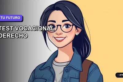 Ilustración plana y moderna de una estudiante universitaria sonriente, con estilo de dibujo vectorial, sobre un fondo degradado color lavanda. Representa a una joven reflexiva y segura, ideal para descubrir si el perfil de Derecho es para ti.