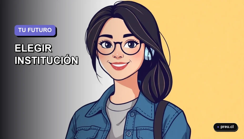 Ilustración plana y moderna de una joven universitaria sonriente, con un estilo fresco y contemporáneo, sobre un fondo de gradiente suave color lavanda. Representa la confianza y claridad para tomar la decisión académica correcta.