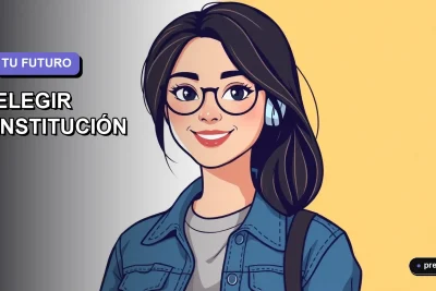 Ilustración plana y moderna de una joven universitaria sonriente, con un estilo fresco y contemporáneo, sobre un fondo de gradiente suave color lavanda. Representa la confianza y claridad para tomar la decisión académica correcta.