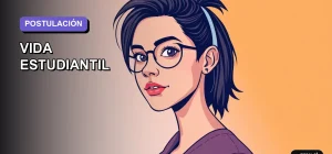 Ilustración plana y moderna de una estudiante universitaria sonriente, con un fondo de gradiente suave, representando la guía definitiva para postular a la vida estudiantil. Imagen optimizada para jóvenes chilenos.