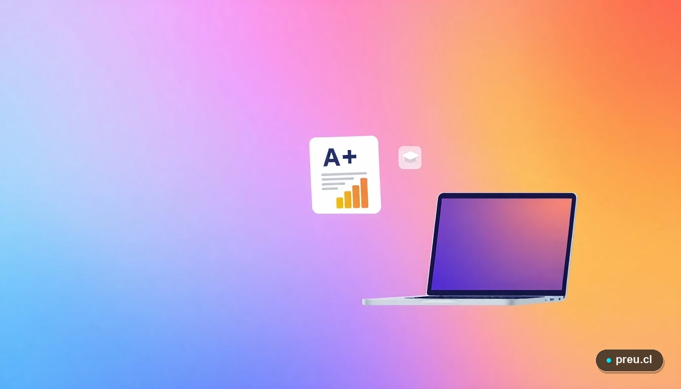 Ilustración abstracta de elementos académicos: un papel con nota A+, un capelo de graduación y un gráfico de progreso al 100%, representando el éxito en la obtención de la beca.