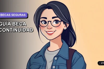 Ilustración plana y moderna de una estudiante universitaria sonriente, con un estilo fresco y juvenil, sobre un fondo de gradiente suave. Representa la confianza y el apoyo para postular a la Beca Continuidad.