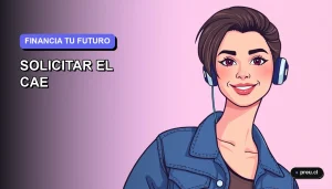 Ilustración plana y moderna de una joven estudiante universitaria sonriendo con confianza, representando el acceso a la educación superior a través del Crédito con Aval del Estado. Fondo con gradiente suave de color lavanda.