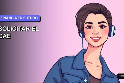 Ilustración plana y moderna de una joven estudiante universitaria sonriendo con confianza, representando el acceso a la educación superior a través del Crédito con Aval del Estado. Fondo con gradiente suave de color lavanda.