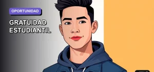 Ilustración plana y moderna de un estudiante universitario sonriendo, representando la oportunidad que brinda la gratuidad en la educación superior. Fondo con gradiente suave, estilo juvenil y motivador.