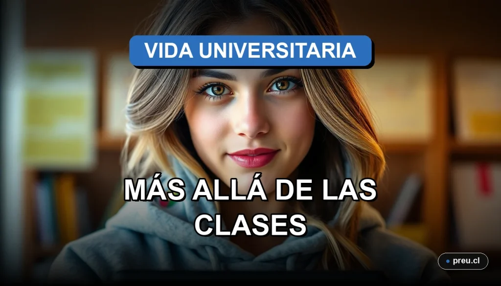 Joven estudiante universitaria sonriendo con confianza en un moderno campus, representando la vibrante vida estudiantil que complementa la formación académica. Inspiración para futuros universitarios.
