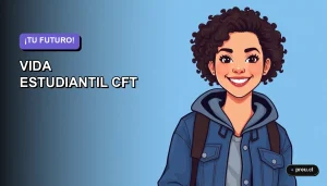 Ilustración plana y moderna de una joven estudiante sonriente, representando la experiencia única y práctica de estudiar en un Centro de Formación Técnica. Todo el enfoque está en ella, con un fondo de gradiente suave y vacío a la izquierda, transmitiendo un ambiente de oportunidades y aprendizaje enfocado.