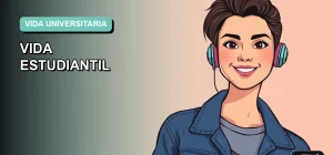 Ilustración plana y moderna de una estudiante universitaria sonriente, con estilo fresco y contemporáneo, sobre un fondo de gradiente suave. Representa la motivación y energía positiva para vivir la etapa universitaria al máximo.