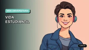 Ilustración plana y moderna de una estudiante universitaria sonriente, con estilo fresco y contemporáneo, sobre un fondo de gradiente suave. Representa la motivación y energía positiva para vivir la etapa universitaria al máximo.